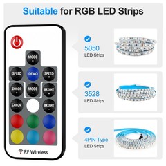 RGB LED Controller 5V~24V 12A with 17~Key RF Remote for Strip Lights