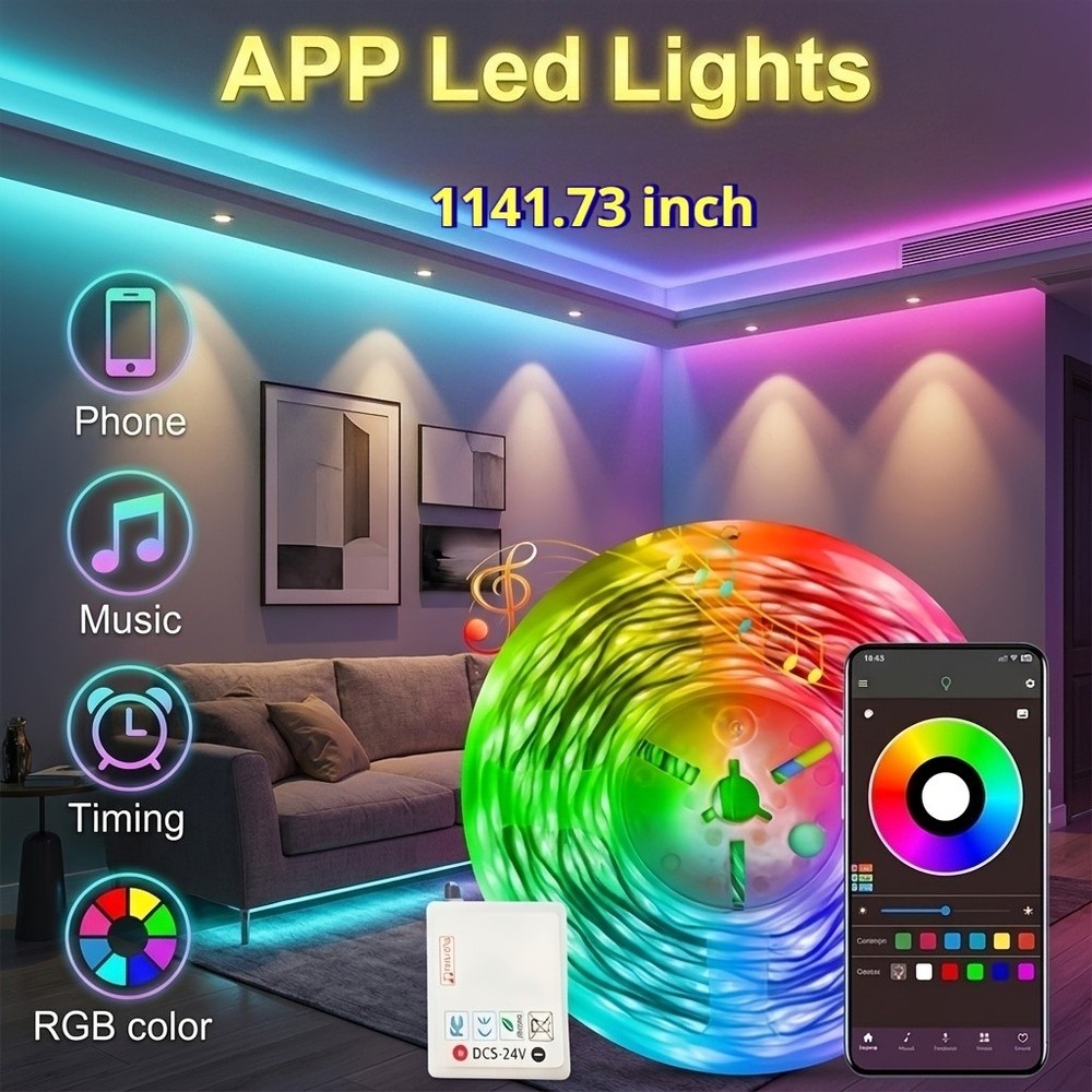 1141.73inch RGB LED Light Strip With App Control, Music Sync Color Changing