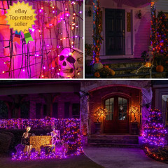 300 LED Halloween Lights Waterproof,99 FT String Lights with Timer | Purple & Or