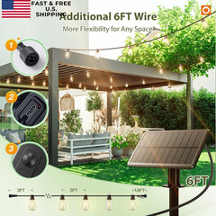 addlon 52(48+4) FT Solar String Lights 48+6FT(15 Sockets)(1 Pack), Black