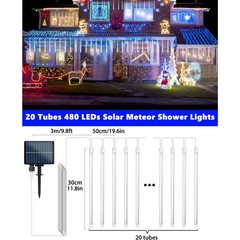 20 Tubes Solar Meteor Shower Icicle Lights 480 LED Raindrop Lights with Timer