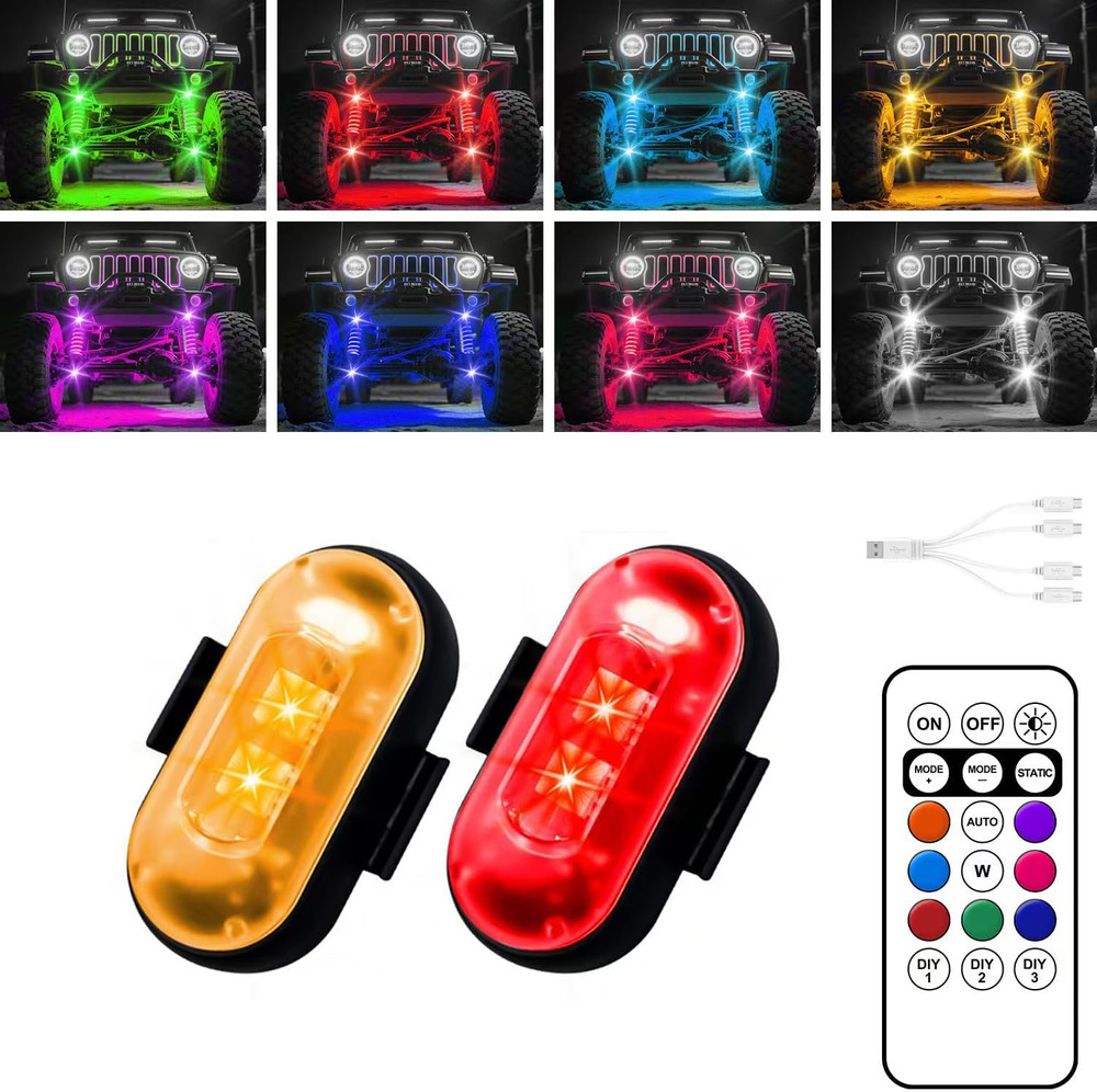 Wireless LED Lights for Car, High-Brightness Wireless Rock Lights with 8 Colors