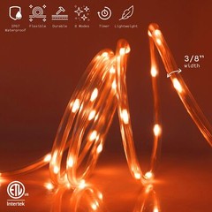 Orange 8-Mode LED Outdoor Waterproof Rope Light 10′ 20′ 25′ 50′ 100′ 150′ ft