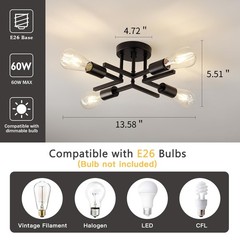 Asgyisa Industrial 4-Lights Semi Flush Mount Ceiling Light Fixture Modern Metal