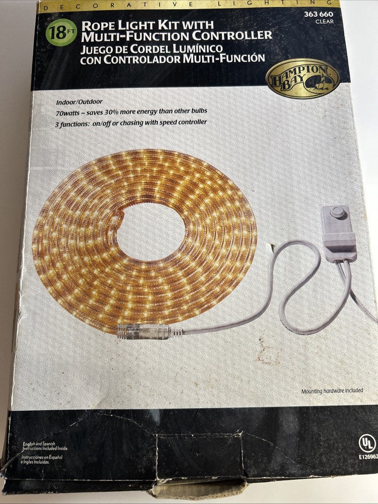 Hampton Bay 18’ Rope Light Kit With Multi-function Controller CLEAR h29q