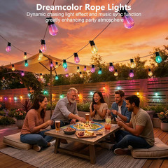Outdoor String Lights, 150FT RGB+IC outside Light Dimmable Shatterproof LED Bulb