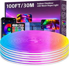 100FT RGB LED Neon Rope Lights, App & Remote Control, Flexible Waterproof IP65 L