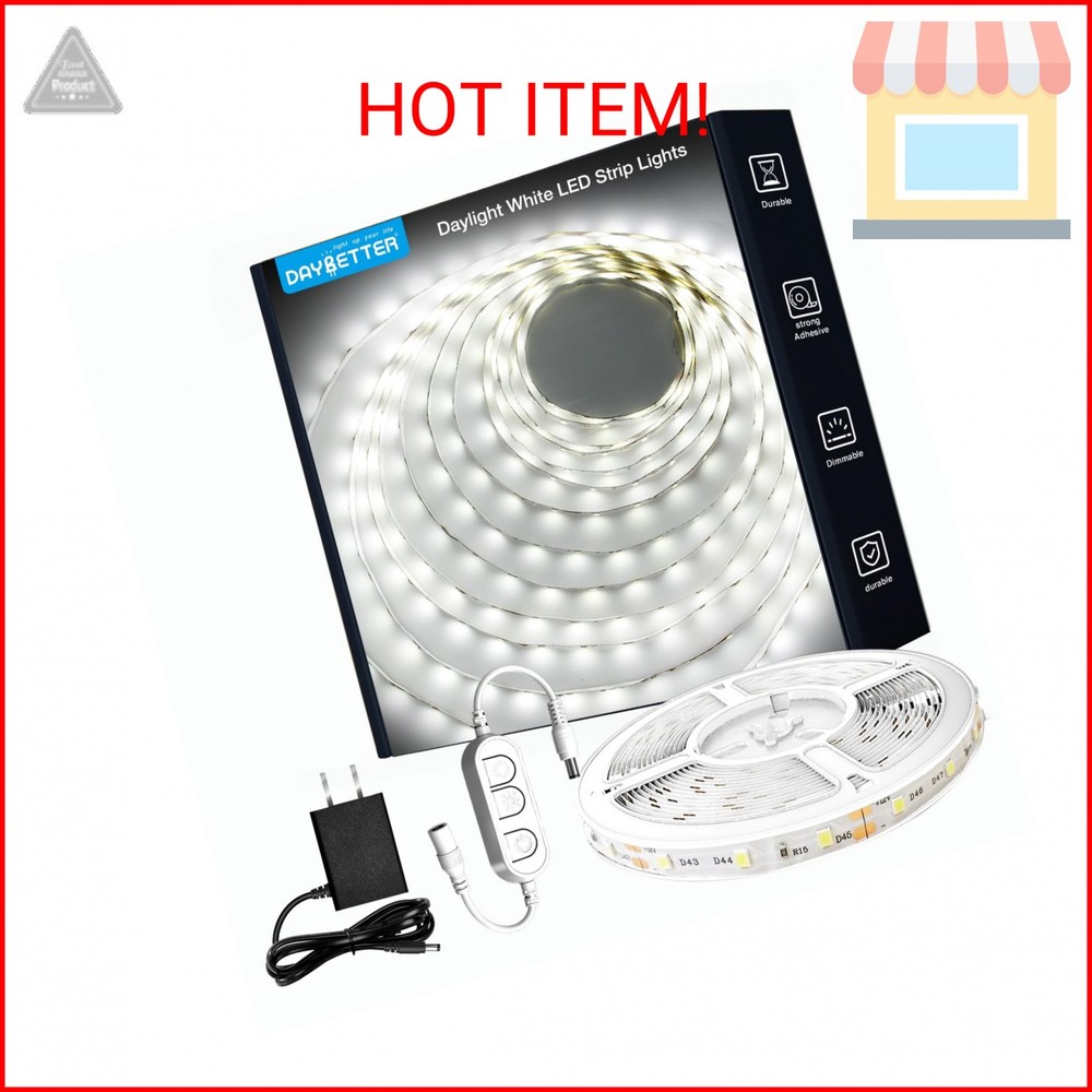 DAYBETTER White LED Strip Light, 20 ft Dimmable Bright Rope Lighting, 6500K 24V