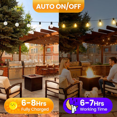 25FT Solar String Lights Outdoor Waterproof G40 Bulbs with Dual Charging for