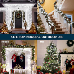 66ft White Christmas String Lights, 200 LEDs Clear Wire, 8 Modes, Connectable UL