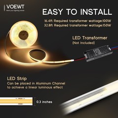 COB LED Strip Lights Daylight White 6000K,16.4ft 24V High CRI 95Ra+ Super Bri…