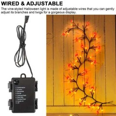 6 Ft Halloween Willow Vine Twig Garland with 54 LED Orange & Purple Lights, Pump