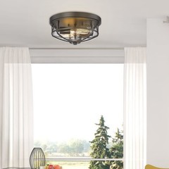 Darkaway Flush Mount Ceiling Light Clear Glass Shade Indoor Outdoor 2-Light