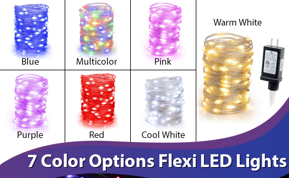 Flexi Ribbon LED String Lights 33ft 100 LEDs 8 Modes w/6H Timer Waterproof
