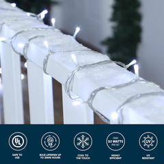 66ft White Christmas String Lights, 200 LEDs Clear Wire, 8 Modes, Connectable UL