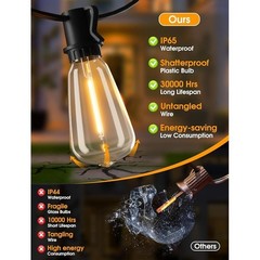 Dimmable 25ft Outdoor String Lights LED Waterproof Shatterproof Energy Saving US
