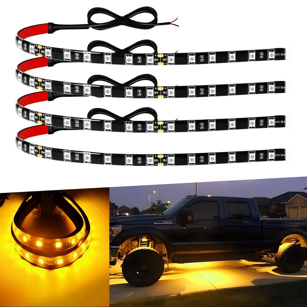 Car Led Strip Lights 12″ Connectable Amber LEDs Light Strips for Cars Motorcy…