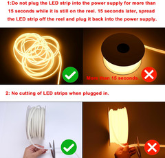 Tira LED COB 20m impermeable 110V 2700K luz cálida flexible alta potencia IP65