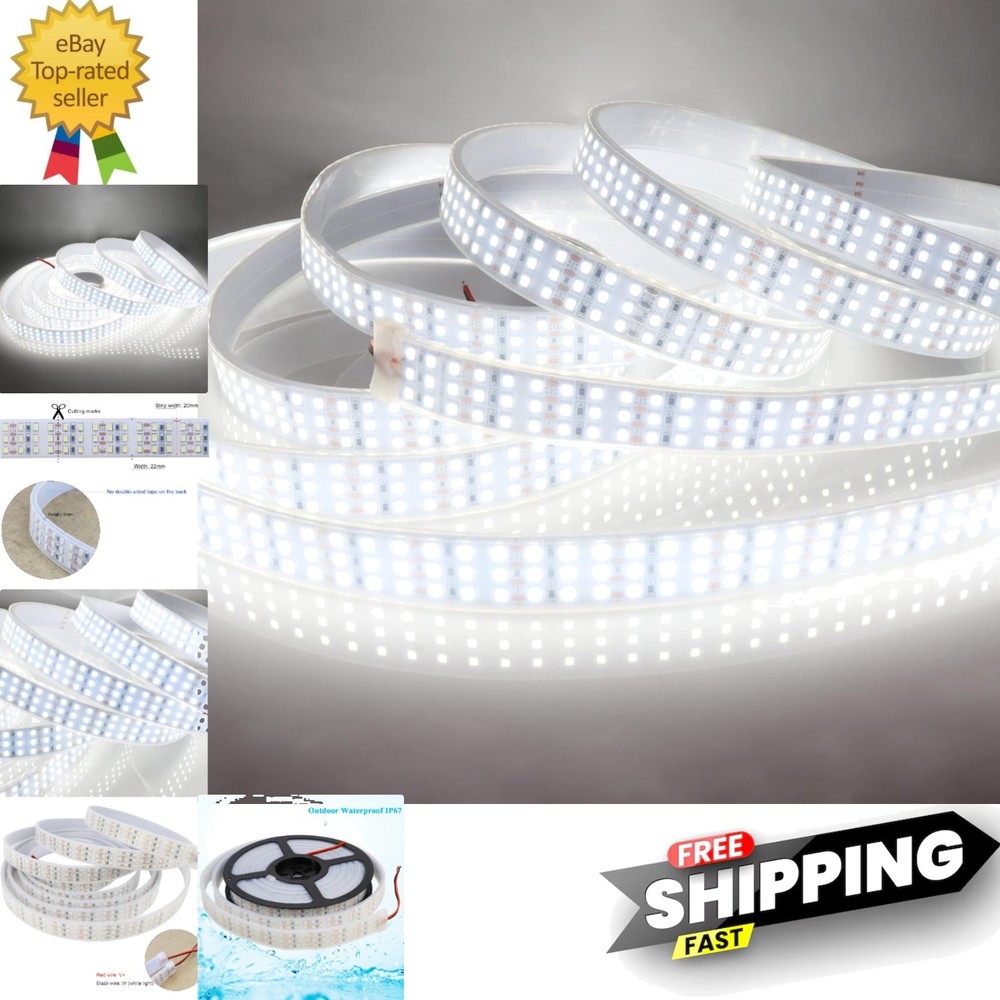 16.4Ft Super Bright Triple Row LED Strip Lights, Daylight White 6000K DC12V 1…