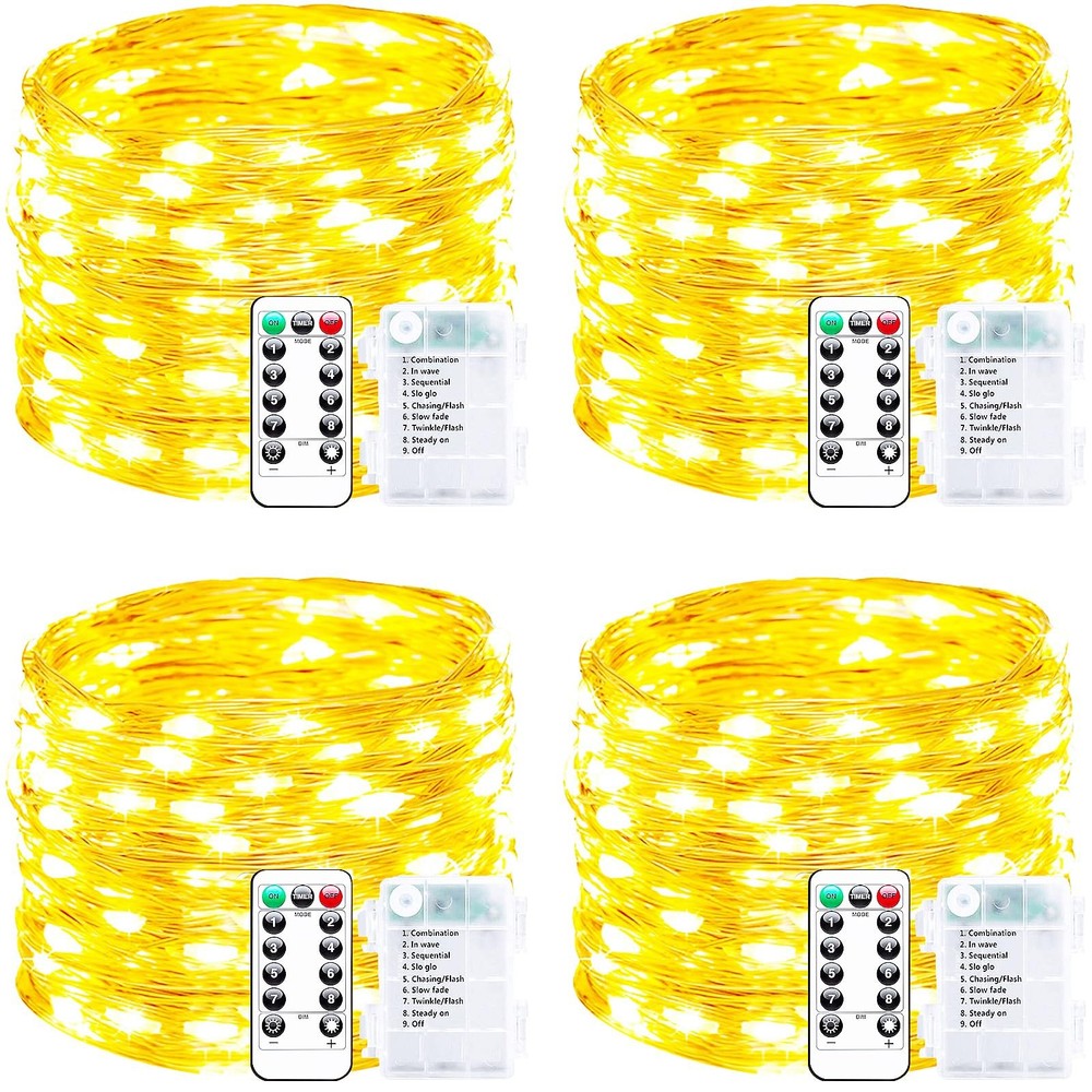 4 Pack 280Ft 800 LED Fairy Lights Battery Operated with Remote & Timer, Silve…