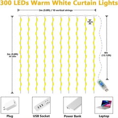 3M LED Curtain String Lights Fairy USB 8 Modes Garland for Christmas Wedding