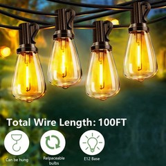 100FT Solar String Lights Waterproof Outdoor Patio w 32 ST38 Bulb Remote Control