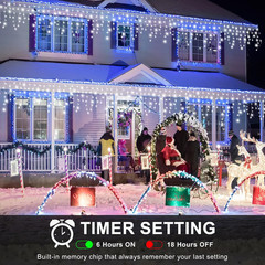 98FT 1216 LED Icicle Lights for Outside, 8 Modes 228 Drops, Cool White | Icicle