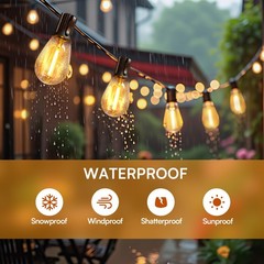 100FT LED Outdoor String Lights 2700K S14 Shatterproof Bulbs Waterproof