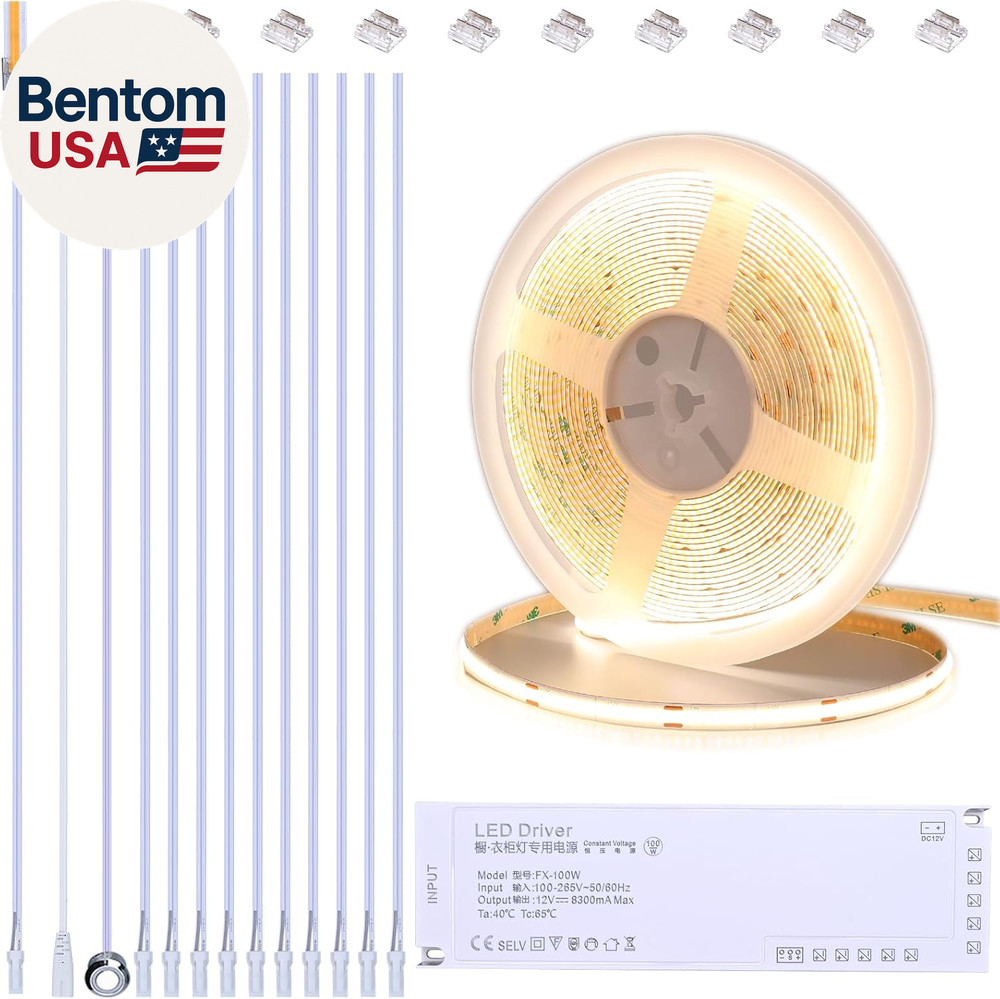 12V COB LED under Cabinet Strip Lighting Kit 32.8Ft, 4000K Natural White Cuttabl