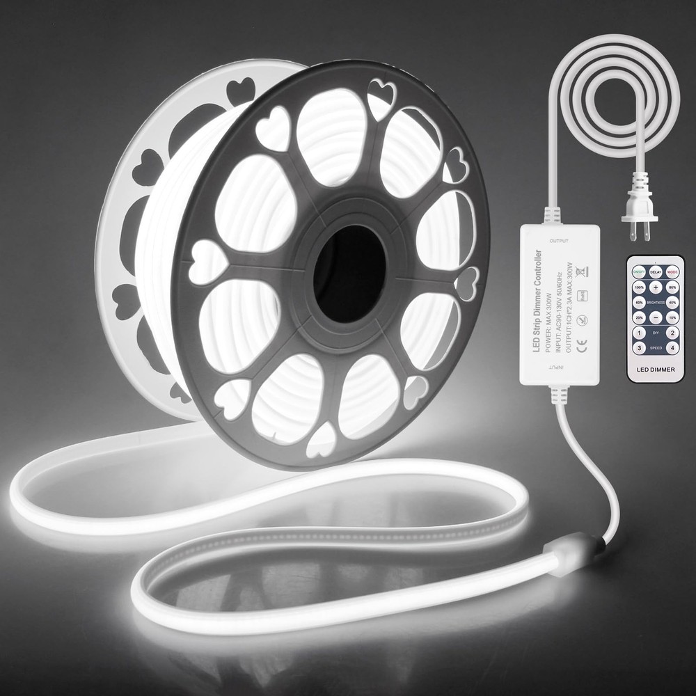 AC 110V~120V COB Led Strip Lights 100FT/30M White Led Rope Lights Outdoor Wat…
