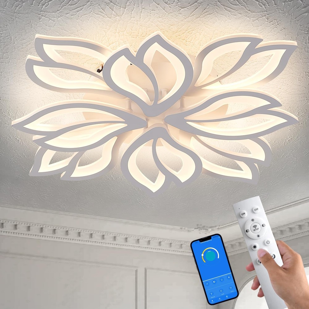 Haodengshi Modern Led Ceiling Light Fixture Dimmable 28 White Modern Flower