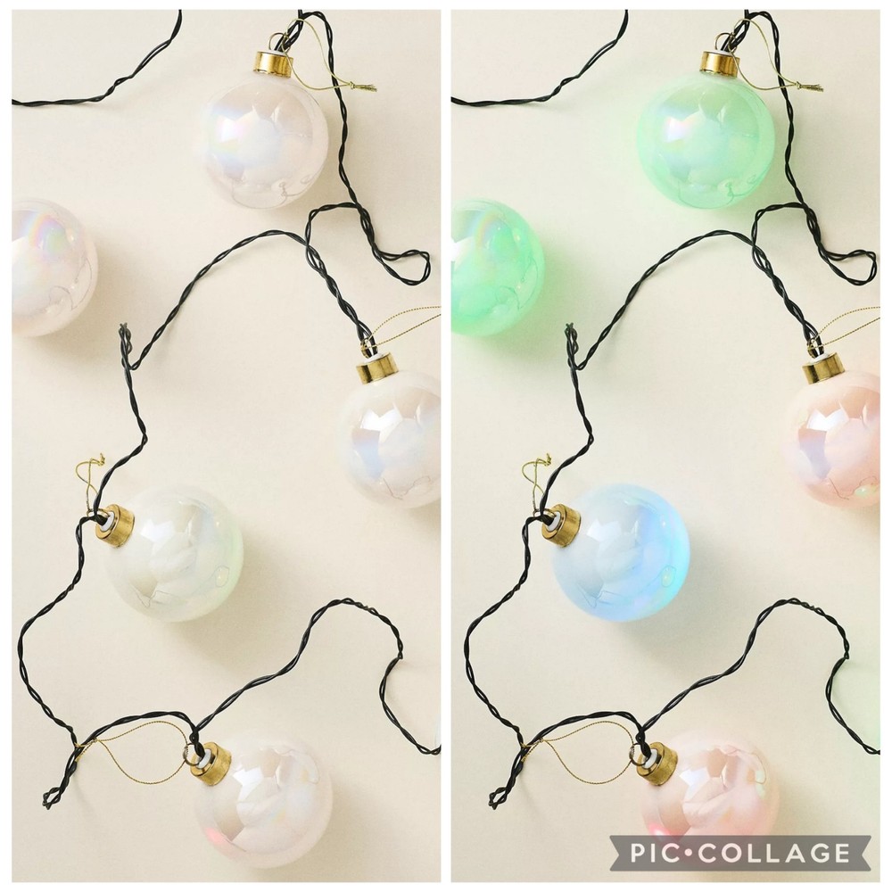 ANTHROPOLOGIE SET 6 HUGE PEARL GLASS BALL BULB LED STRING LIGHTS GARLAND 13’