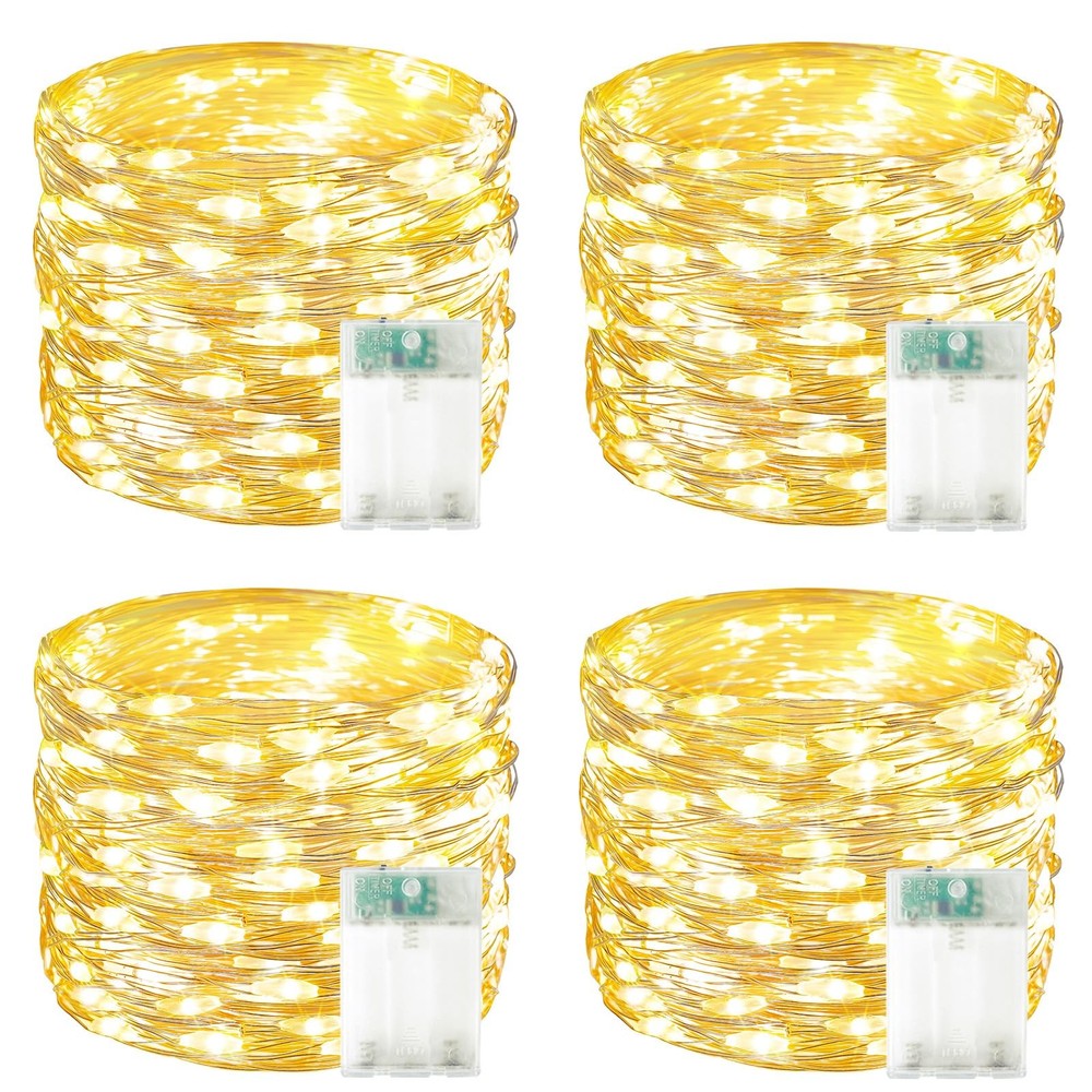 4 Pack 60 LED Fairy Lights Battery Operated with Timer, 20 FT String Lights