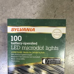 SYLVANIA 100 LED Microdot Rope/Wire Lights Warm White Green Battery V51851-88