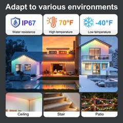 150FT RGB+IC Eave Permanent Outdoor Lights Smart 90 LED Strip Light w Remote APP
