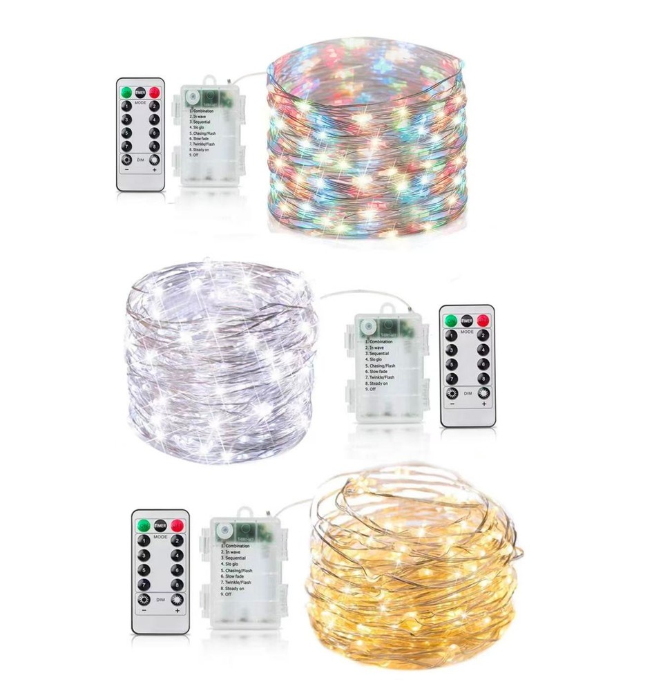2 packs LEDs Battery Operated Mini LED Copper Wire String Fairy Lights W Remote