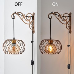 Hanging Lamps Swag Lights Plug in Wall sconces with On/Off Switch Wire Caged …