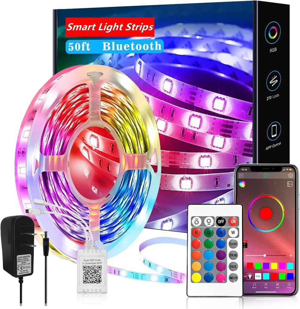 50ft Smart Strip Lights,with App Control Remote,Music Sync Color Changing Lights