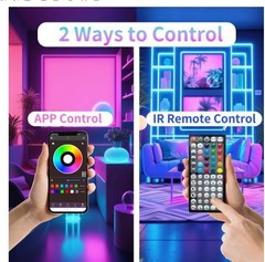 RGB Led Strip Lights with 60 Keys Remote and App Control, 100ft Roll.