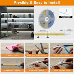 16.4 Ft. Dimmable 24-Volt 2A/48-Watt 2400 Cob LED Strip Light Beads Super Bright