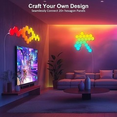 8 pc LED Hexagon Light Wall Panels Smart Sync RGB Remote+App+Wired Music Gaming