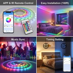50FT Smart LED Strip Lights, App & Voice Control, Music Sync RGB for Room