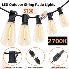 Outdoor Led String Light Plug in 50FT LED Lights with 25 Bulbs ST38 Shatterproof