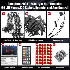 200 Ft. Black RGB Wired LED Outdoor 2In1 Eaves/Ground Lights: IP67 Waterproof, R
