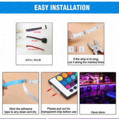 Color LED Strip Lights, Smart Light with IR Remote Control, RGB LED 1ROLL16.4ft