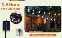 60FT Solar String Lights Waterproof 3 Mode w Remote USB & 16 ST38 Bulbs Camping