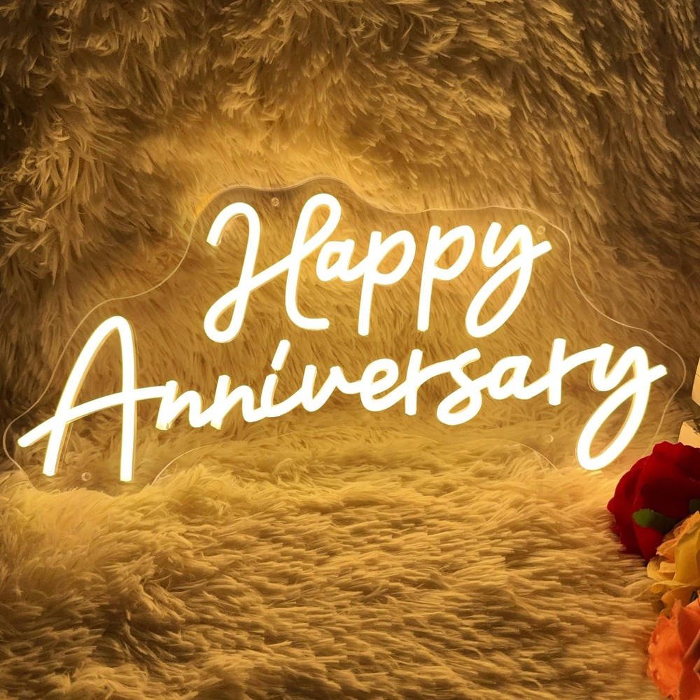 Happy Anniversary Neon Sign for Wall Decor Wedding Birthday Party Bedroom Bar…