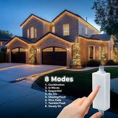 Warm White 8-Mode LED Outdoor Waterproof Rope Light 10′ 25′ 50′ 100′ 150′ 300’ft