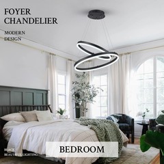 Modern LED Chandelier Black 2-Rings Pendant Light Circular Flush Mount Ceilin…