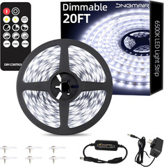 20Ft LED Strip Lights with Remote, 6500K Daylight White Dimmable Tape Lights, 12